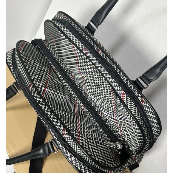 CHAPS Collection Travel Tote Houndstooth Weekender Large Shoulder Duffle Plaid - Picture 3 of 6